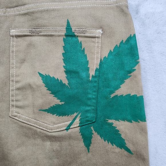 Uniqlo X Plant Girl NYC Jeans Womens 29 Brown Green The 420 Pant Hand Dyed Paint - Picture 8 of 16